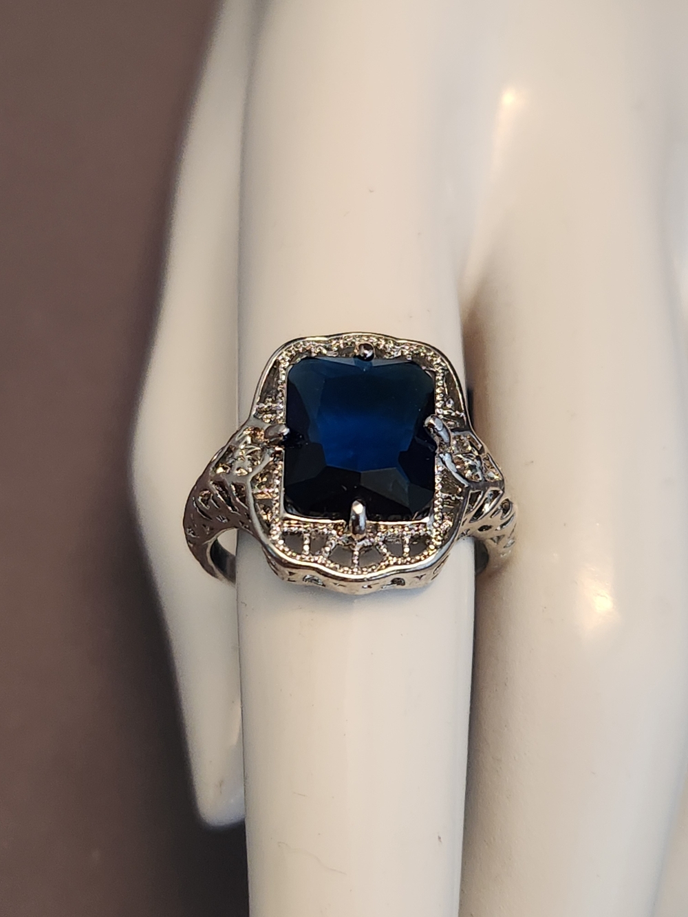 Vintage-Inspired Blue Simulated Sapphire Halo Ring